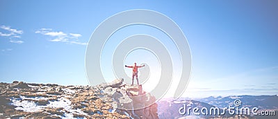 The climber climbed the mountain. Stock Photo