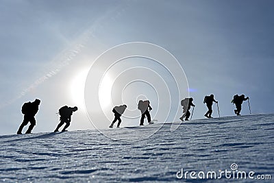 Climber climbing group winter activities & mountaineering Stock Photo