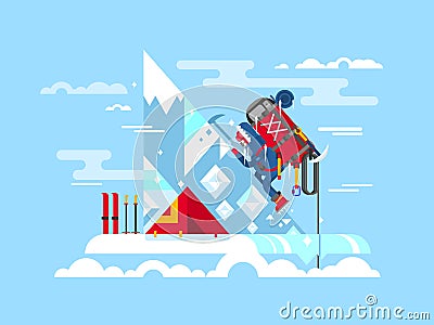 Climber conquers the summit Vector Illustration