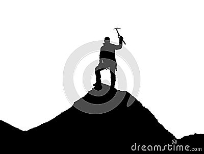 Climber with ice axe in hand on Mount Everest Cartoon Illustration