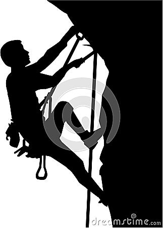 Climber silhouette in ropes an a rock Vector Illustration