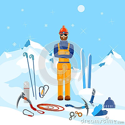 Climber winter holidays mountain and adventure Vector Illustration