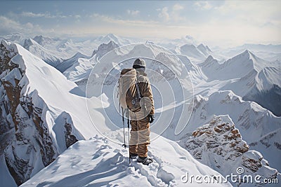 Climber winter mountains. Generate Ai Stock Photo