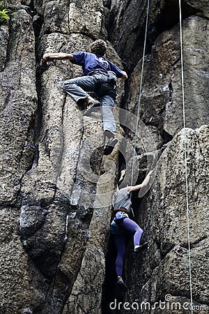 Climbers climbing on a wall, Sokoliki, Poland Editorial Stock Photo