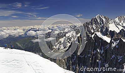 Climbers on French Alps Mountains near Aiguille du Midi, France Editorial Stock Photo