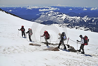 Climbers on Mount Rainier, Washington Editorial Stock Photo