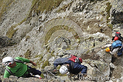 Climbing with a certified mountain guide in Montafon, Austria Editorial Stock Photo