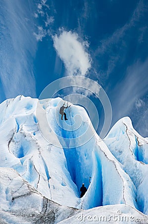 Climbing a glacier in patagonia. Stock Photo