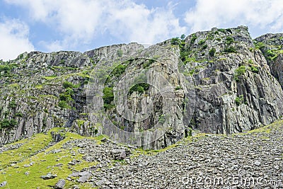 Climbing Glyderau, Llanberis Pass, A4086, Snowdonia National Park, Caernarfon, North West Wales, UK Stock Photo