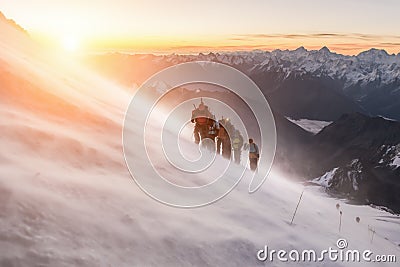 Climbing a group of climbers on Elbrus Stock Photo