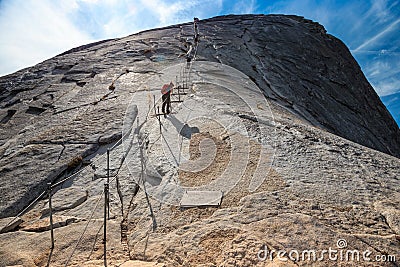 Climbing the Half Dome Cables, Yosemite National Park, California Editorial Stock Photo