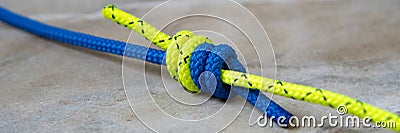 Climbing knots: double fisherman`s or grapevine knot Stock Photo