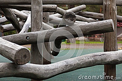 Climbing stand on playground made of lots of logs Stock Photo