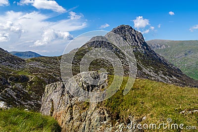 Climbing Tryffan via the South Ridge in the Ogwen Vally in Snowdonia Stock Photo