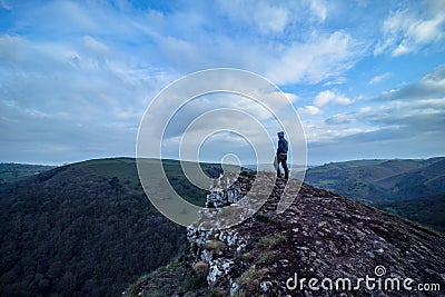 Climbing up in the mount on the morning in the Peak District, Thor Cave Stock Photo