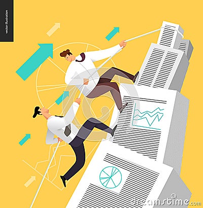 Climbing up in a stack of accounting documents Vector Illustration