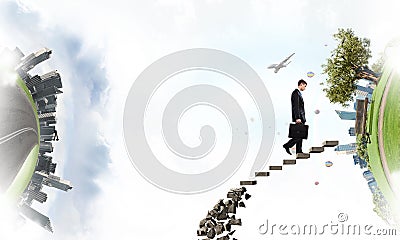 Climbing up to success . Mixed media Stock Photo