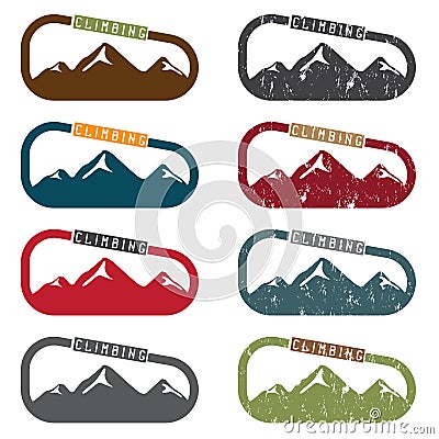 Climbing vector illustration set mountains and carabiner Vector Illustration