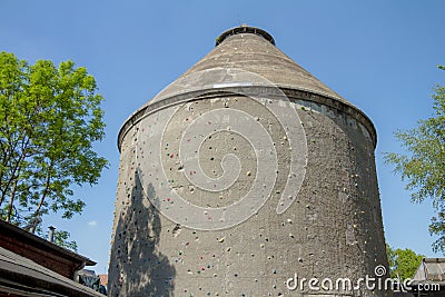 Climbing Wall on an old building in Kulturzentrum RAW Tempel at Stock Photo