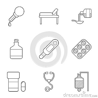 Clinic icons set, outline style Vector Illustration