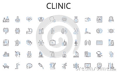 Clinic line icons collection. Apartment, Condominium, Villa, Duplex, Townhouse, Penthouse, Studio vector and linear Vector Illustration