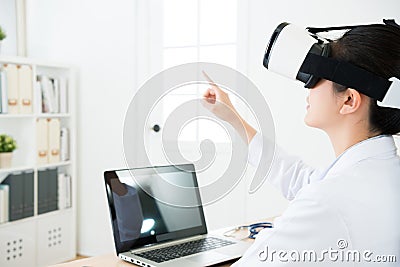 Clinic medical doctor touching simulation screen Stock Photo