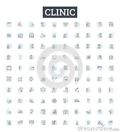 Clinic vector line icons set. Clinic, Medical, Healthcare, Outpatient, Treatment, Diagnostic, Surgery illustration Vector Illustration