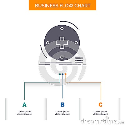 Clinical, digital, health, healthcare, telemedicine Business Flow Chart Design with 3 Steps. Glyph Icon For Presentation Vector Illustration