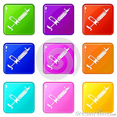 Clinical syringe icons set 9 color collection Vector Illustration