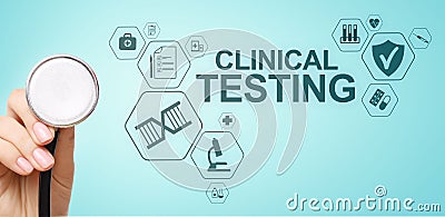 Clinical testing research, Pharmacy and Medicine concept on screen. Stock Photo