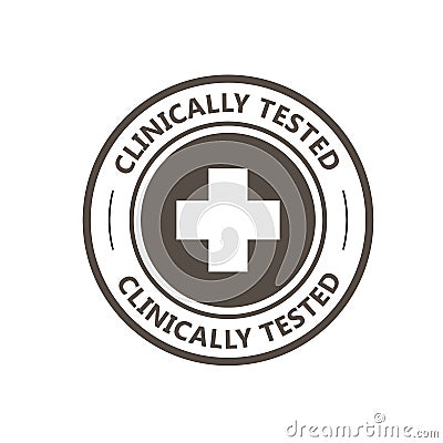 Clinically tested stamp - proven medical products label, cross Vector Illustration