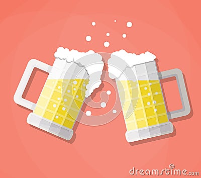 Clink beer mugs Vector Illustration