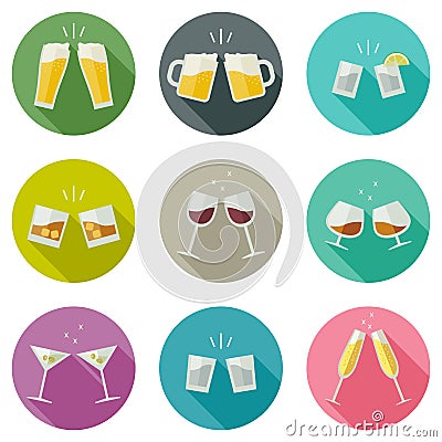 Clink glasses icons. Vector Illustration