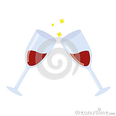 Clink wine glasses flat style. Glasses with alcoholic beverages Stock Photo