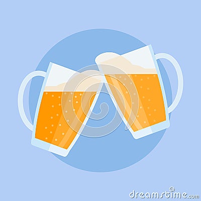 Clinking beer glasses with foam. Flat style vector illustration. Vector Illustration