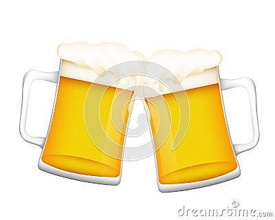Clinking mugs with yellow beer and foam Vector Illustration