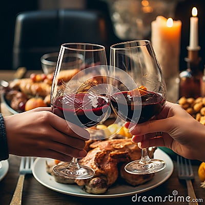 Clinking Wine Glasses Hands. Generative AI Stock Photo