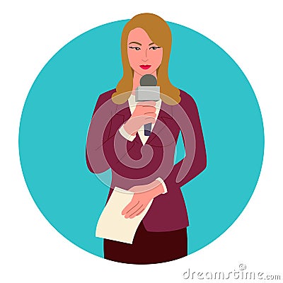 Clip art of a confident woman reporter holding a microphone Vector Illustration