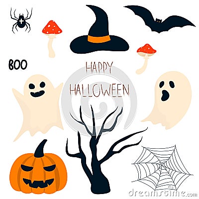 collection of clip art for happy halloween Vector Illustration