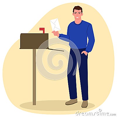 Clip art of a man opened mailbox receiving a letter Vector Illustration