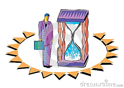 Clip Art of Sand running through the bulbs of an hourglass measuring the passing time in a countdown to a deadline Vector Illustration