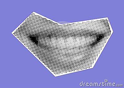 Clip art set Mouth and lips, smile, tongue, dots Punk y2k black and white collage elements, on colored background Retro Vector Illustration
