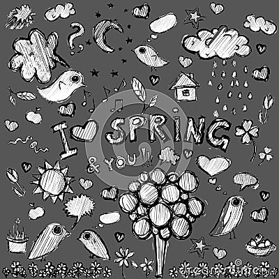 Clip art spring black&white illustrations Cartoon Illustration