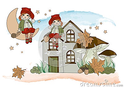 Fairy Clipart LEPRECHAUN Color Vector Illustration Set Cartoon Picture Stock Photo