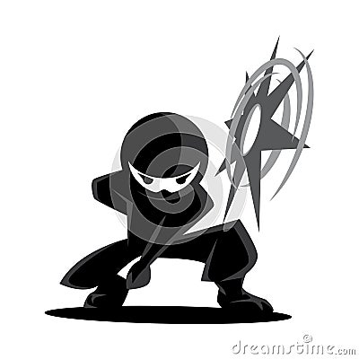Ninja Samurai Warrior Fighter Character Cartoon Martial Art Weapon Shuriken Vector Illustration