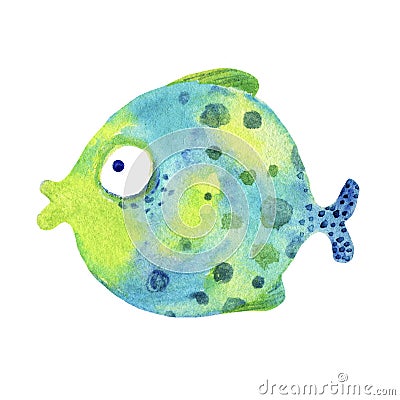 Clipart blue marine, aquarium fish with spots Cartoon Illustration