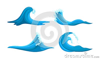 Clipart flooding waves set. Blue waves tsunami isolated in white background. Vector illustration Vector Illustration