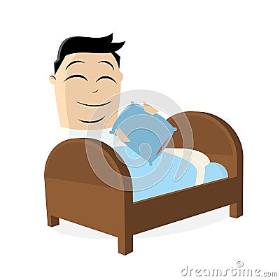 Funny man making the bed Vector Illustration