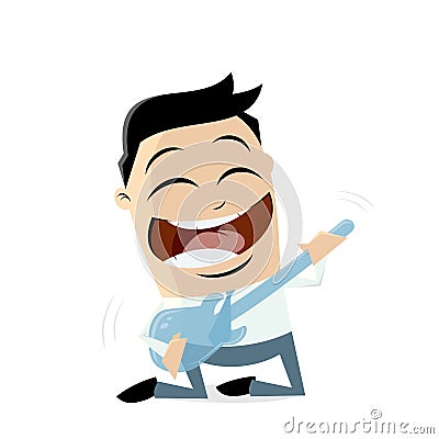 Happy businessman playing air guitar Vector Illustration