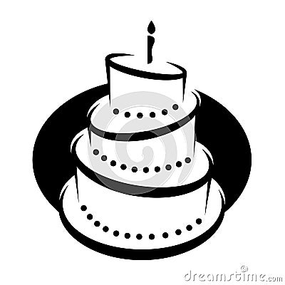 Clipart Illustration of a Black And White Tiered Birthday Cake With Candles on Oval vector design Vector Illustration